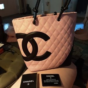 Chanel, Vintage Pink and Black Quilted Leather Bag